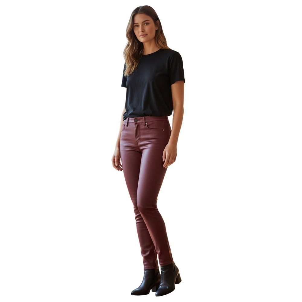 NWT PAIGE Hoxton Ankle Coated Skinny Jeans Burgundy Denim 25x28‎ $228